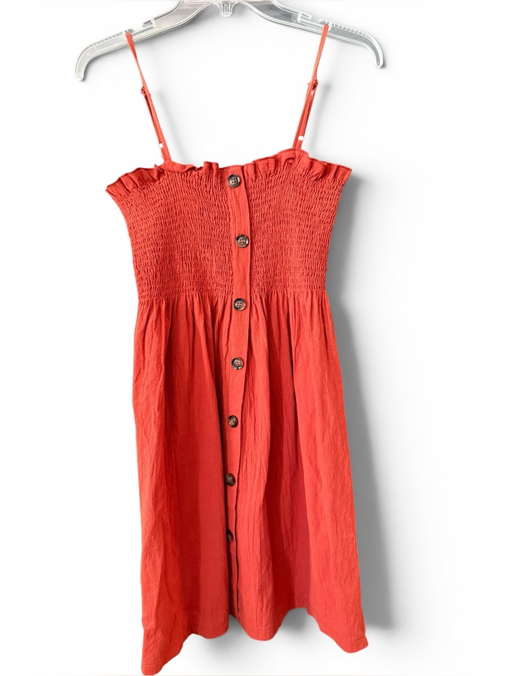 5 for $25!! Romwe Dark Orange Button Front Smocked Spaghetti Straps Sundress